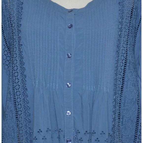 Roaman's Women's 28W Blue Eyelet Blouse Tunic Top Button Front 3/4 Sleeve Comfy - Picture 4 of 14